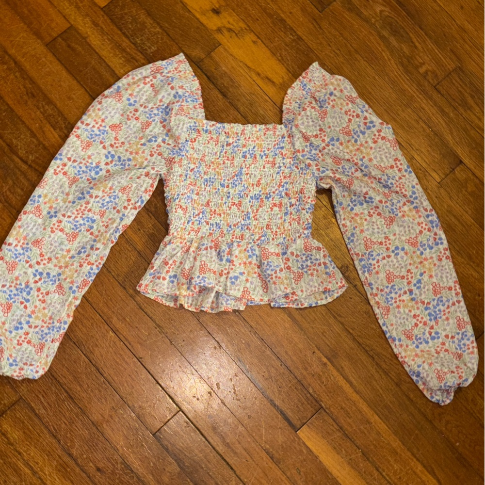 Japna Floral Smocked Blouse with Long Sleeves